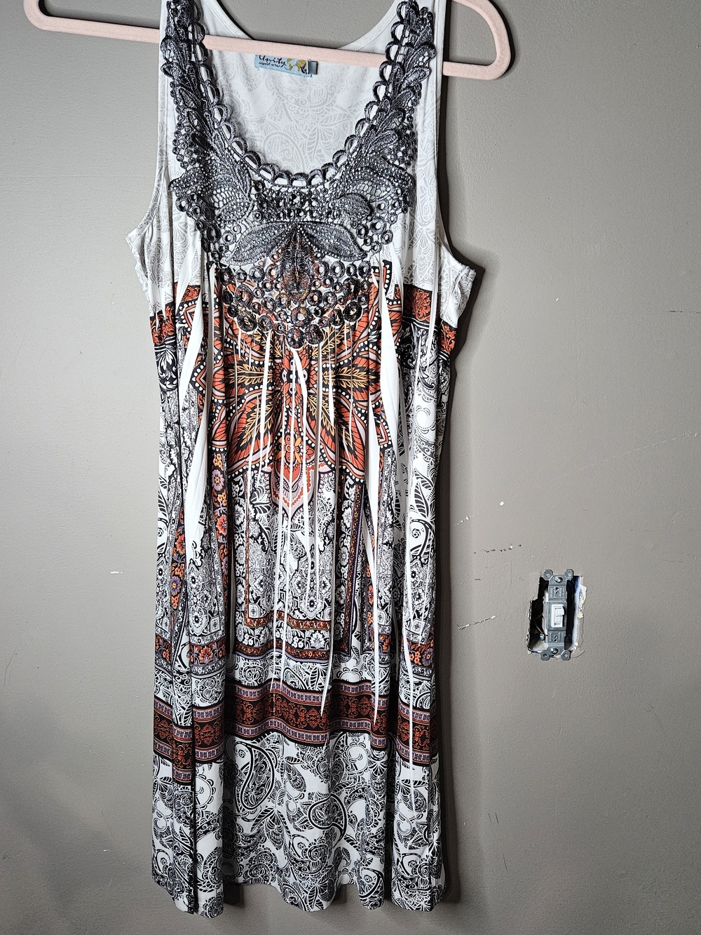 Unity World Wear White Dress with Gray Embellished Lace